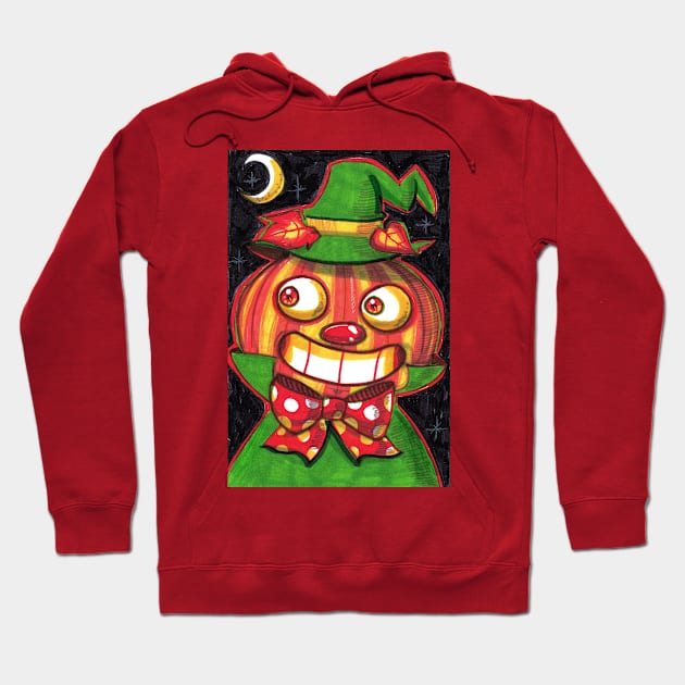 Smiling Pumpkin Man Wearing Green Hat Hoodie by saradaboru